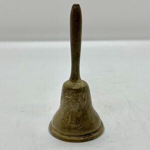 Vintage Bells Of Sarna India Brass Bell 3.5” Etched Handle Meditation